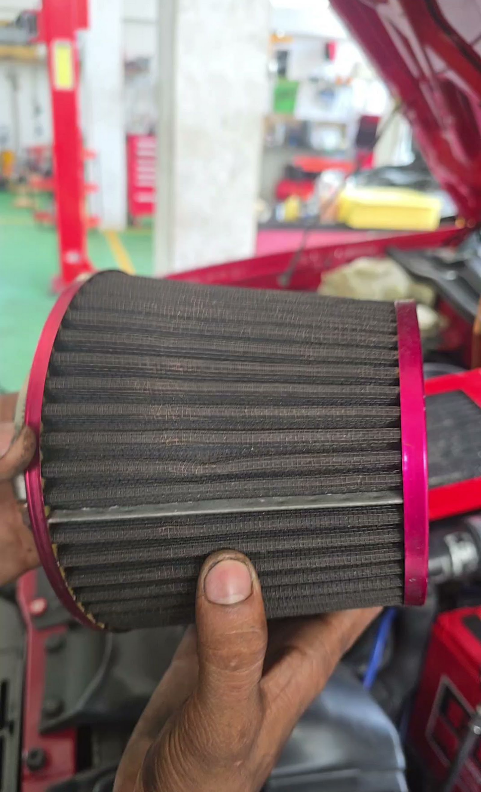 Air filter service close-up